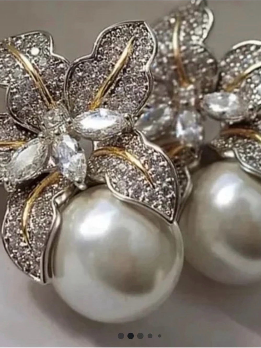 Elegant White Pearl Floral Drop Earrings with Crystal Accents
